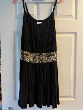 Decode 1.8 Black Sleeveless Party Dress with Gold Studded Waist